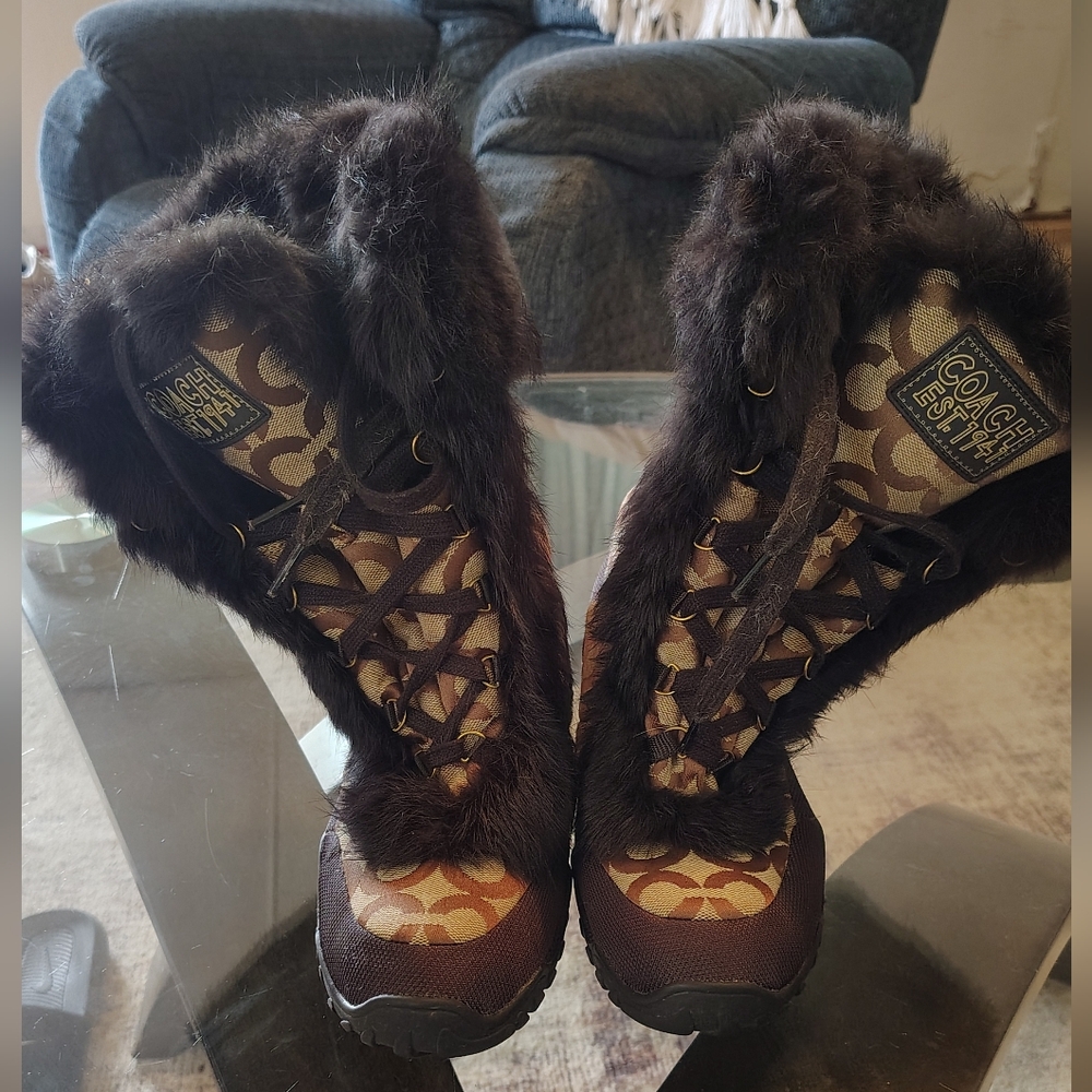 Coach Black and Brown Fur-Trim Winter Boots